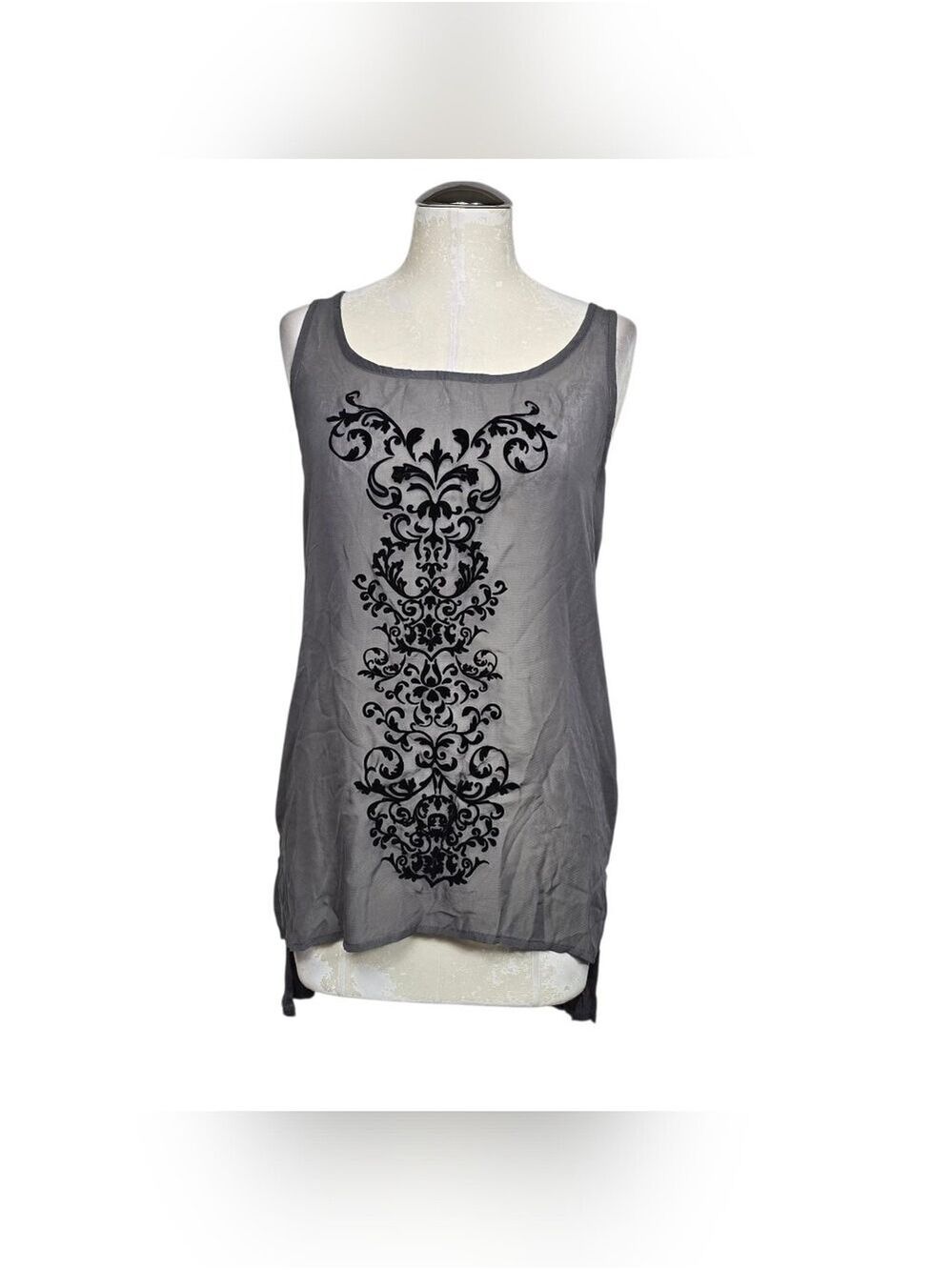 Rue21 Sheer High Low Tank Top M Rayon Gray Black